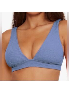 BECCA Pucker Up Halter Bikini Top Mist Blue Adjustable Tie Back D XL NWT